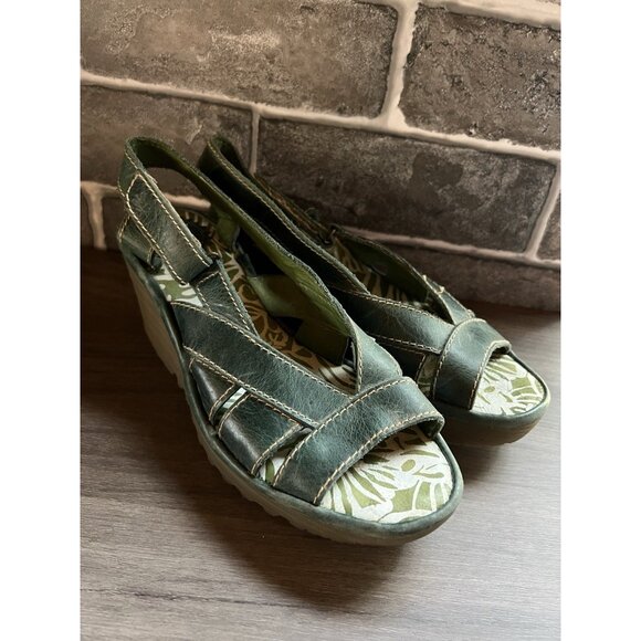 Fly London Yall Green Wedge Womens Sz 37 6.5/7 US - Picture 12 of 16